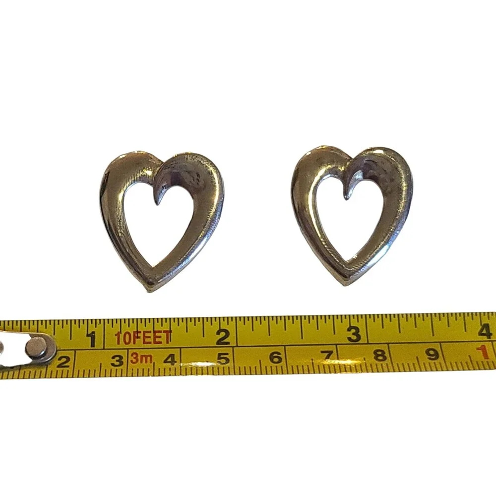 Vintage Sterling Silver 925 Large Heart Shaped Cut Out Post Pierced Earrings